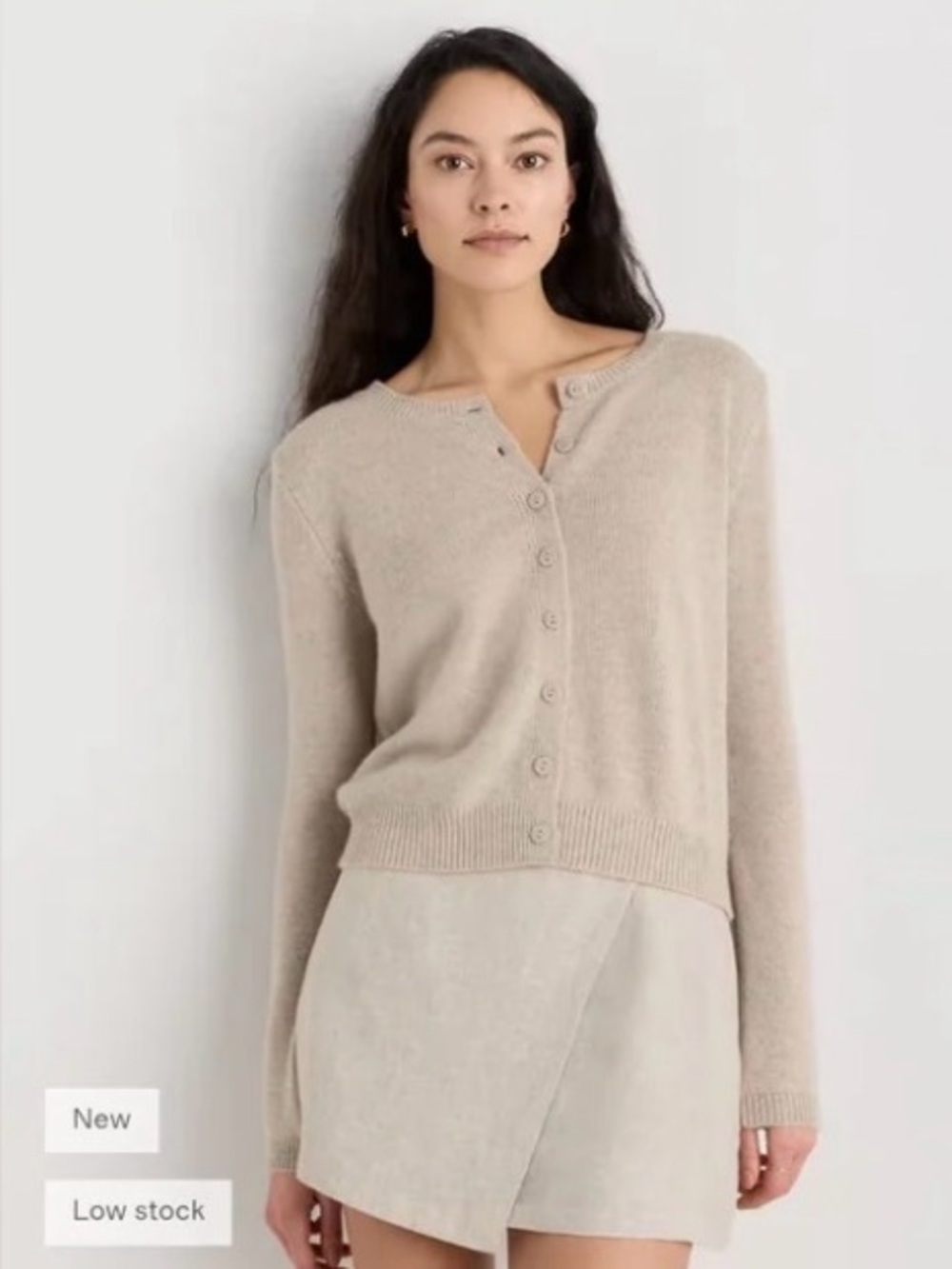 QUINCE 100% Mongolian Cashmere Cropped Crew Cardigan Sweater Undyed XL - Picture 2 of 14